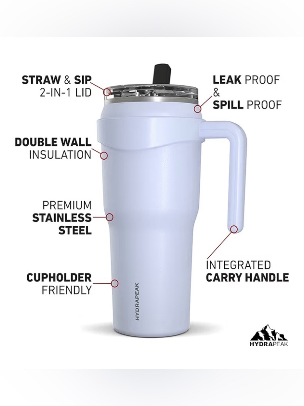 Hydrapeak Roadster 40oz Stainless Tumbler Vacuum Insulated 2 in 1 Straw Lilac - Picture 3 of 3
